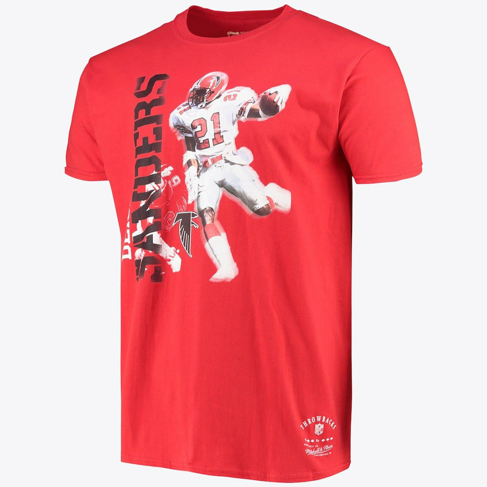 Atlanta Falcons Stencil Font Player Tee Deion Sanders Mens - Mitchell & Ness