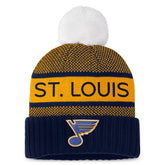 St. Louis Blues - Fanatics Women's Authentic Pro Rink Cuffed Knit Hat with Pom Navy/Gold