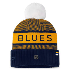 St. Louis Blues - Fanatics Women's Authentic Pro Rink Cuffed Knit Hat with Pom Navy/Gold