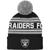 Las Vegas Raiders Youth Jacquard Cuffed Knit Hat with Pom Black - NFL