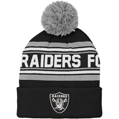 Las Vegas Raiders Youth Jacquard Cuffed Knit Hat with Pom Black - NFL