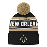 New Orleans Saints Youth Jacquard Cuffed Knit Hat with Pom Black - NFL