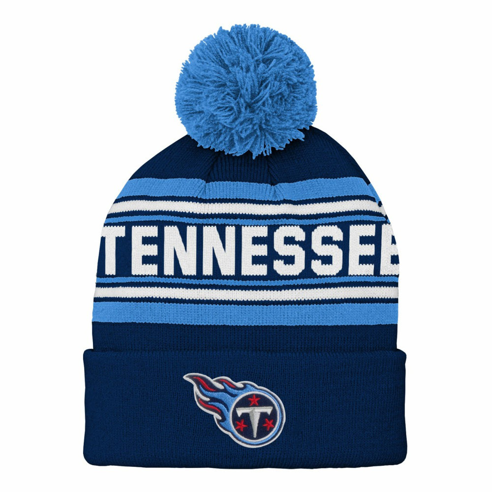 Tennessee Titans Youth Jacquard Cuffed Knit Hat with Pom Navy - NFL