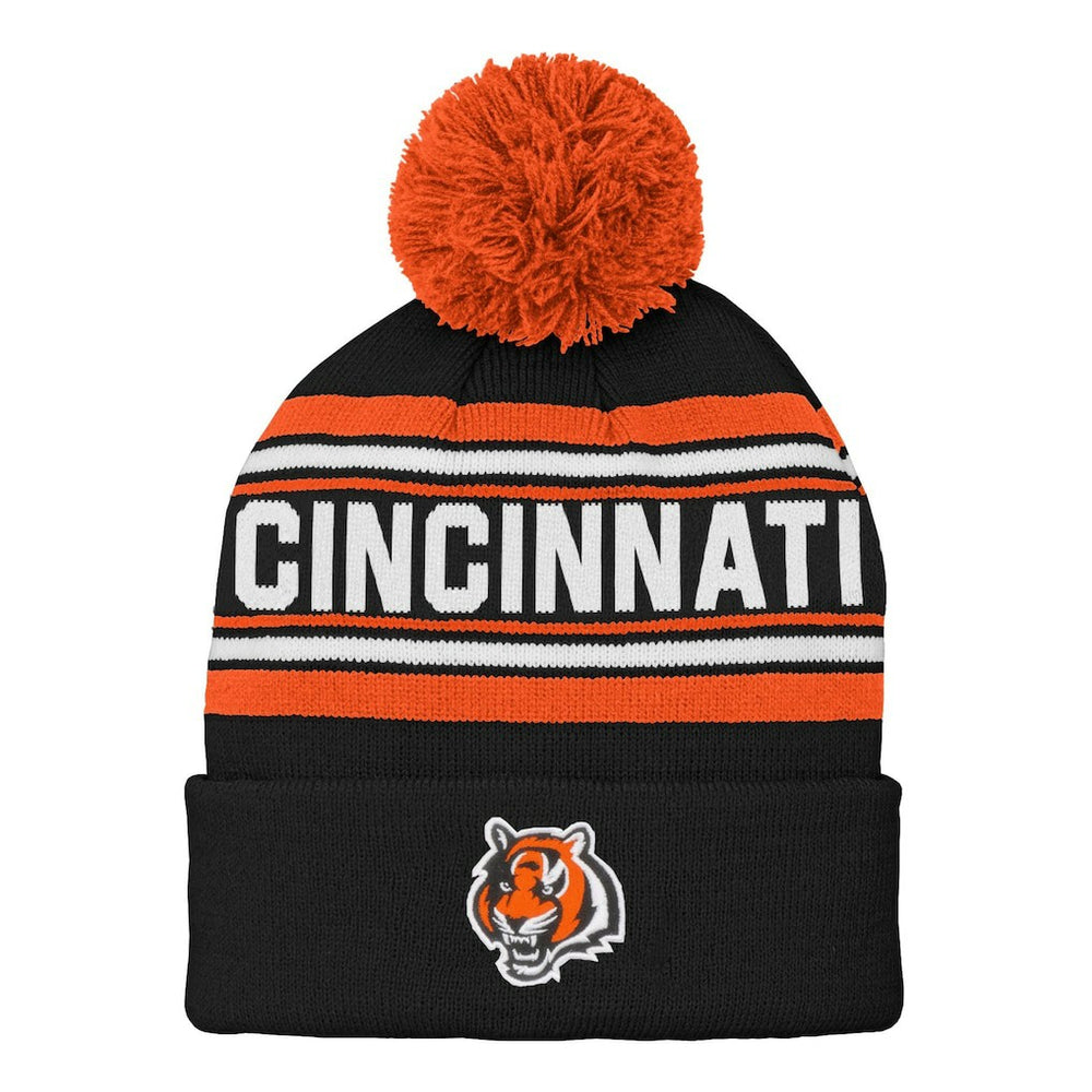 Cincinnati Bengals Preschool Jacquard Cuffed Knit Hat with Pom Black - NFL