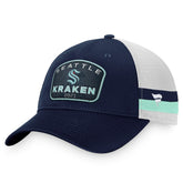 Seattle Kraken Fanatics Fundamental Striped Trucker Adjustable Hat Deep Sea Blue/White