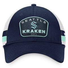 Seattle Kraken Fanatics Fundamental Striped Trucker Adjustable Hat Deep Sea Blue/White
