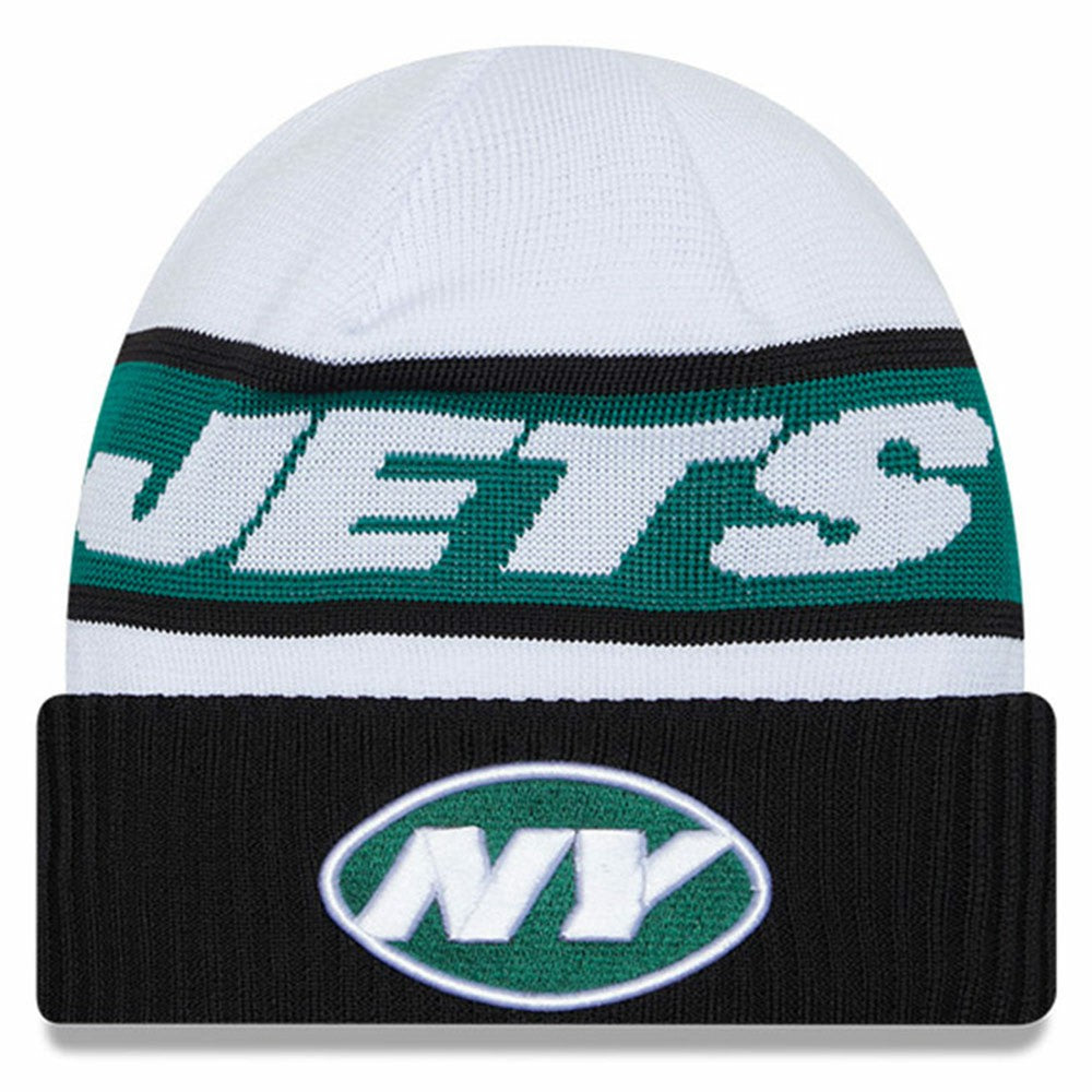 New York Jets New Era 2023 Sideline Tech Cuffed Knit Hat White/Black - NFL