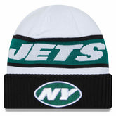 New York Jets New Era 2023 Sideline Tech Cuffed Knit Hat White/Black - NFL