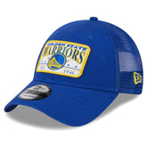 New Era - Golden State Warriors Plate Oversized Patch Trucker 9FORTY Adjustable Hat - Royal
