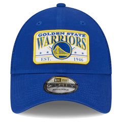 New Era - Golden State Warriors Plate Oversized Patch Trucker 9FORTY Adjustable Hat - Royal