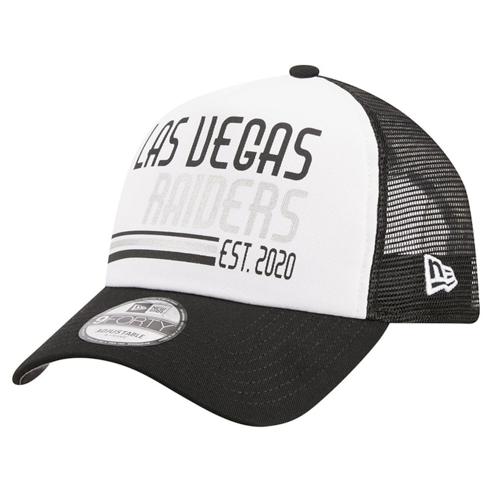 Las Vegas Raiders New Era Stacked A-Frame Trucker 9FORTY Adjustable Hat White/Black - NFL