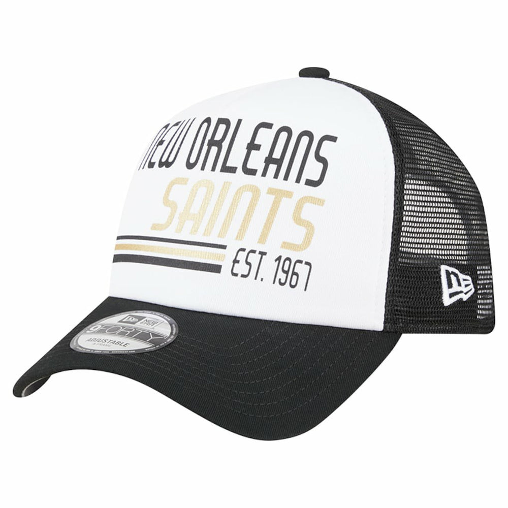 New Orleans Saints New Era Stacked A-Frame Trucker 9FORTY Adjustable Hat White/Black - NFL