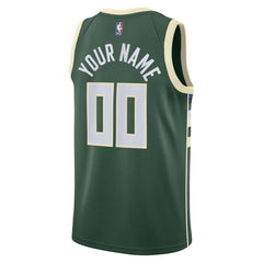 Nike - Milwaukee Bucks Unisex Swingman Custom Jersey Hunter Green - Icon Edition