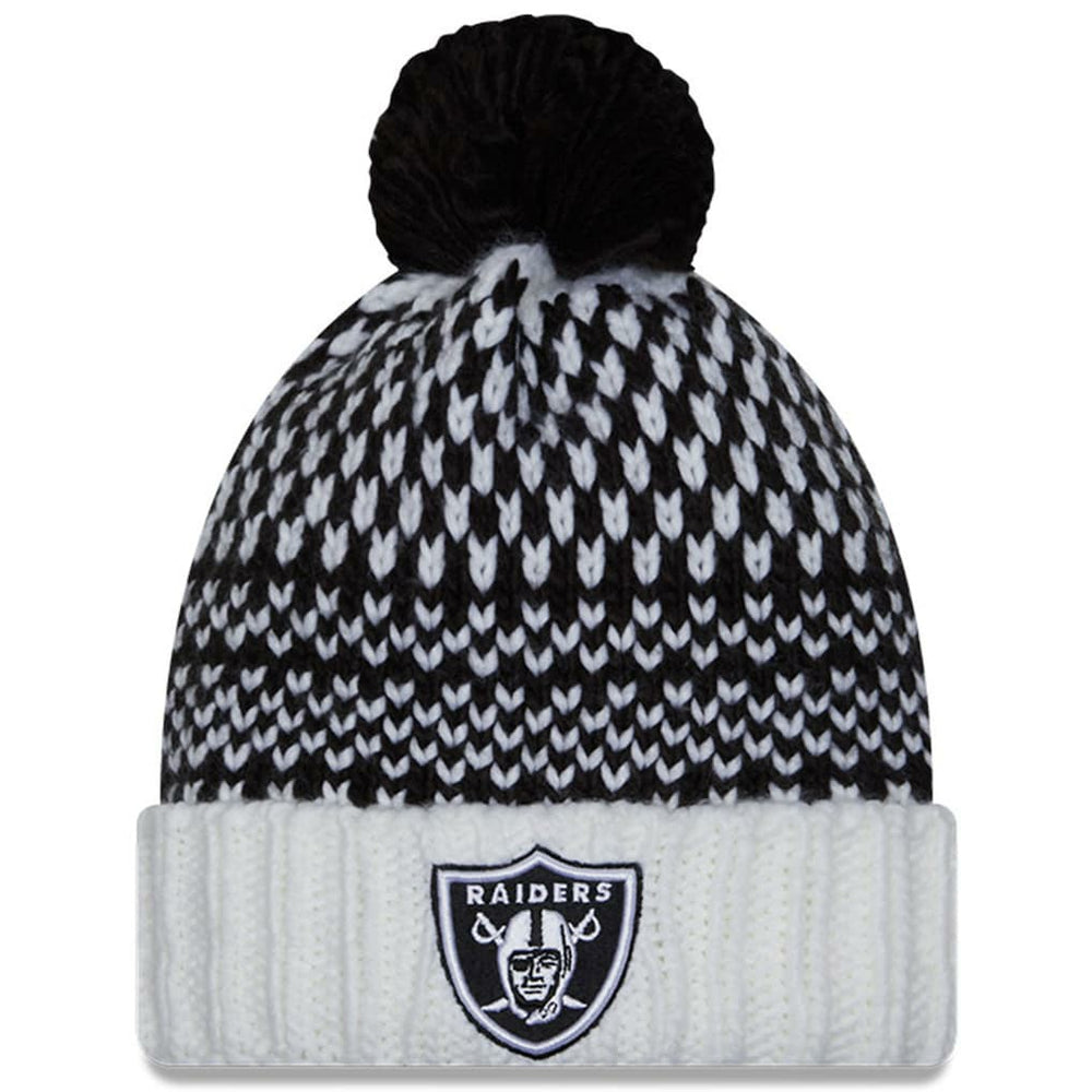 Las Vegas Raiders New Era Women's 2023 NFL Crucial Catch Cuffed Pom Knit Hat Black/White - NFL