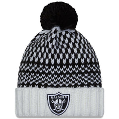 Las Vegas Raiders New Era Women's 2023 NFL Crucial Catch Cuffed Pom Knit Hat Black/White - NFL