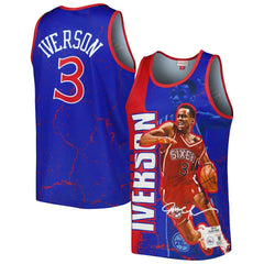 Mitchell & Ness - Allen Iverson Philadelphia 76ers 1996-97 Hardwood Classics Player Burst Tank Top - Royal