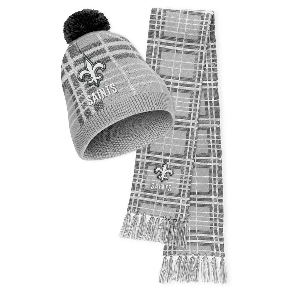 New Orleans Saints WEAR by Erin Andrews Women's Plaid Knit Hat with Pom & Scarf Set - NFL