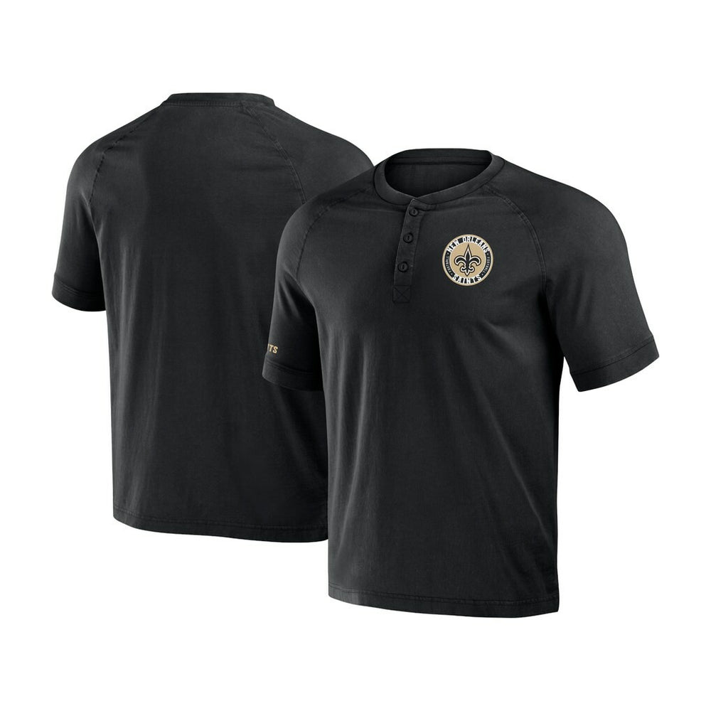 New Orleans Saints NFL x Darius Rucker Collection Washed Raglan Henley T-Shirt Black - Fanatics