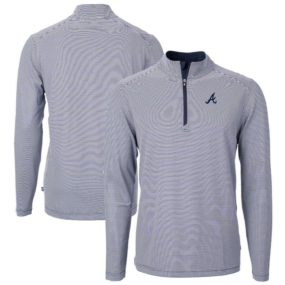 Atlanta Braves Cutter & Buck Virtue Eco Pique Micro Stripe Recycled Quarter-Zip Pullover Top discount