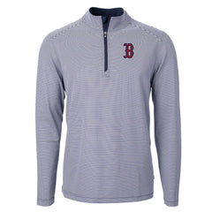 Boston Red Sox Cutter & Buck Virtue Eco Pique Micro Stripe Recycled Quarter-Zip Pullover Top Clearance