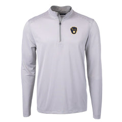 Milwaukee Brewers Cutter & Buck Virtue Eco Pique Micro Stripe Recycled Quarter-Zip Pullover Top for sale