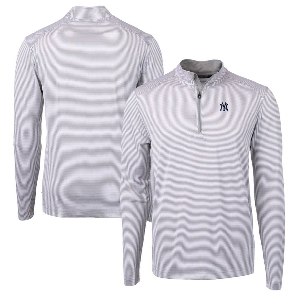 New York Yankees Cutter & Buck Virtue Eco Pique Micro Stripe Recycled Quarter-Zip Pullover Top for sale