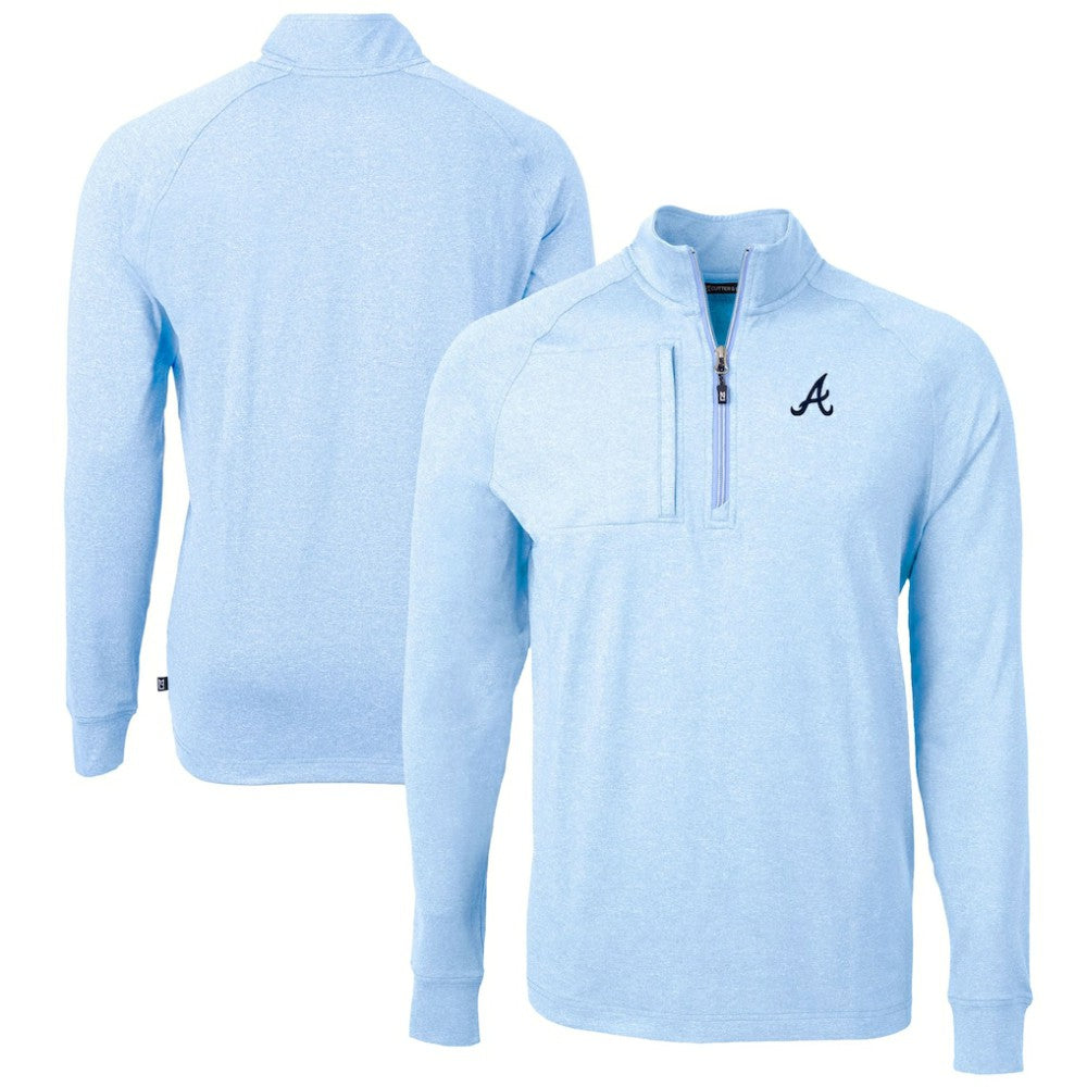 Atlanta Braves Cutter & Buck Adapt Eco Knit Stretch Recycled Quarter-Zip Pullover Top Lifestyle