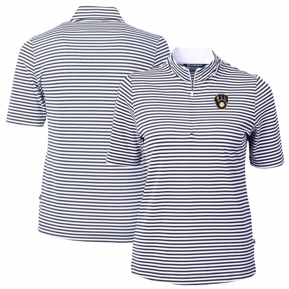Milwaukee Brewers Cutter & Buck Women's Virtue Eco Pique Stripe Top Sale