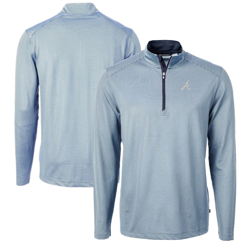 Atlanta Braves Cutter & Buck Virtue Eco Pique Micro Stripe Big & Tall Recycled Quarter-Zip Pullover Top discount