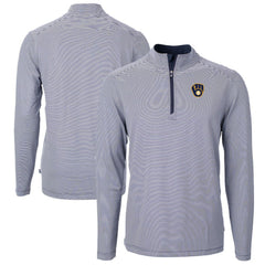 Milwaukee Brewers Cutter & Buck Virtue Eco Pique Micro Stripe Big & Tall Recycled Quarter-Zip Pullover Top Lifestyle