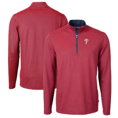 Philadelphia Phillies Cutter & Buck Virtue Eco Pique Micro Stripe Big & Tall Recycled Quarter-Zip Pullover Top On Sale