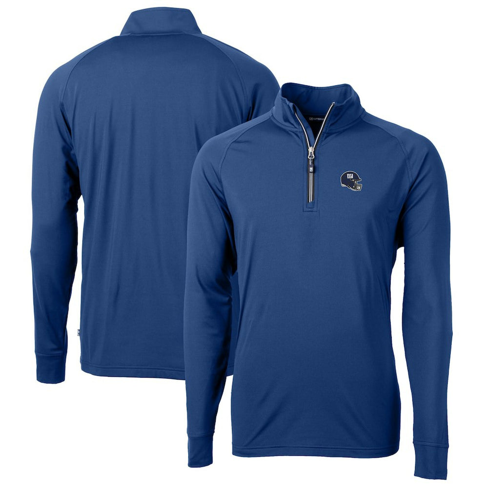 New York Giants Cutter & Buck Helmet Adapt Eco Knit Stretch Recycled Quarter-Zip Pullover Top Royal - NFL