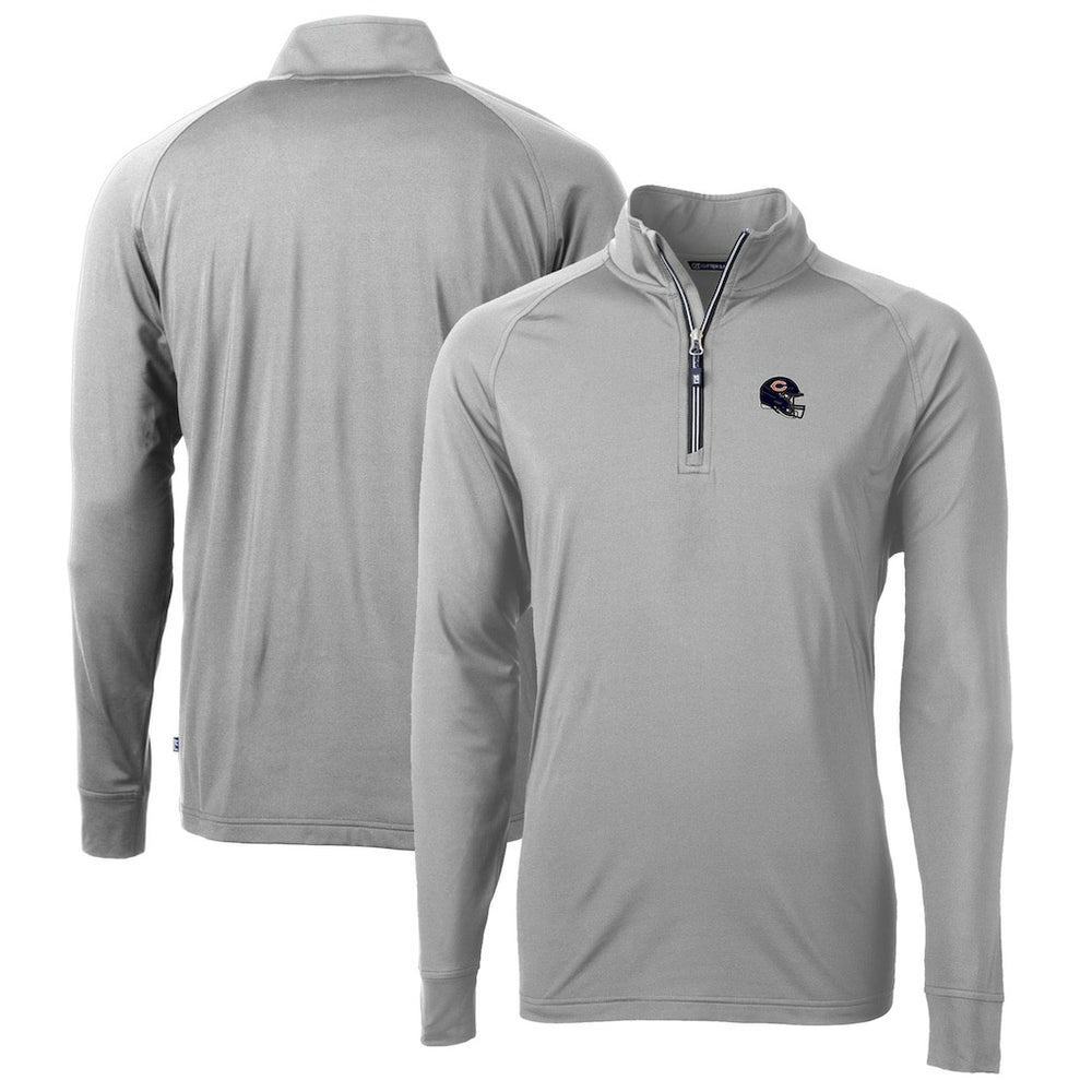 Chicago Bears Cutter & Buck Helmet Adapt Eco Knit Stretch Recycled Quarter-Zip Pullover Top Silver - NFL