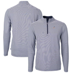 Atlanta Braves Cutter & Buck Americana Logo Virtue Eco Pique Stripe Recycled Quarter-Zip Pullover Top Clearance