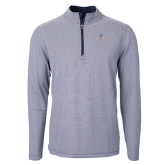 Atlanta Braves Cutter & Buck Americana Logo Virtue Eco Pique Stripe Recycled Quarter-Zip Pullover Top Clearance
