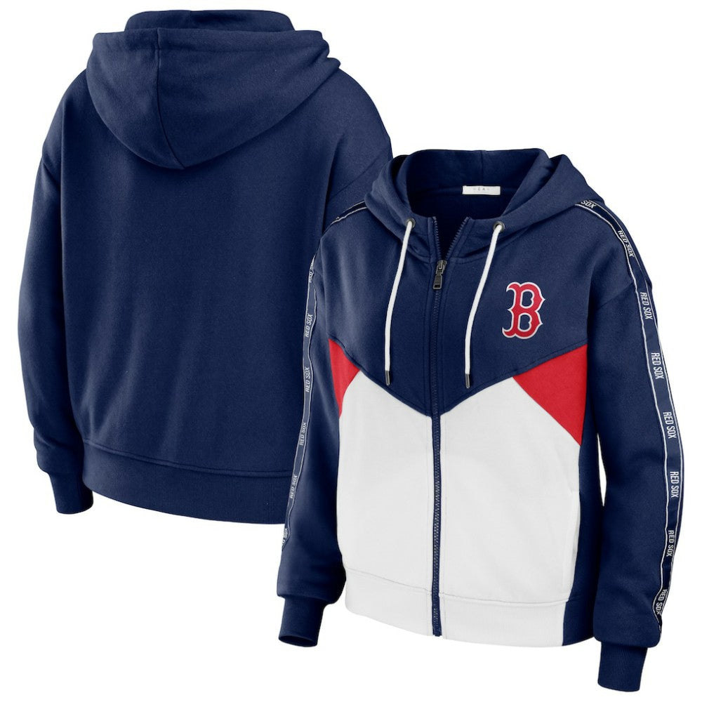 Boston Red Sox WEAR by Erin Andrews Women's Color Block Full-Zip Hoodie On Sale