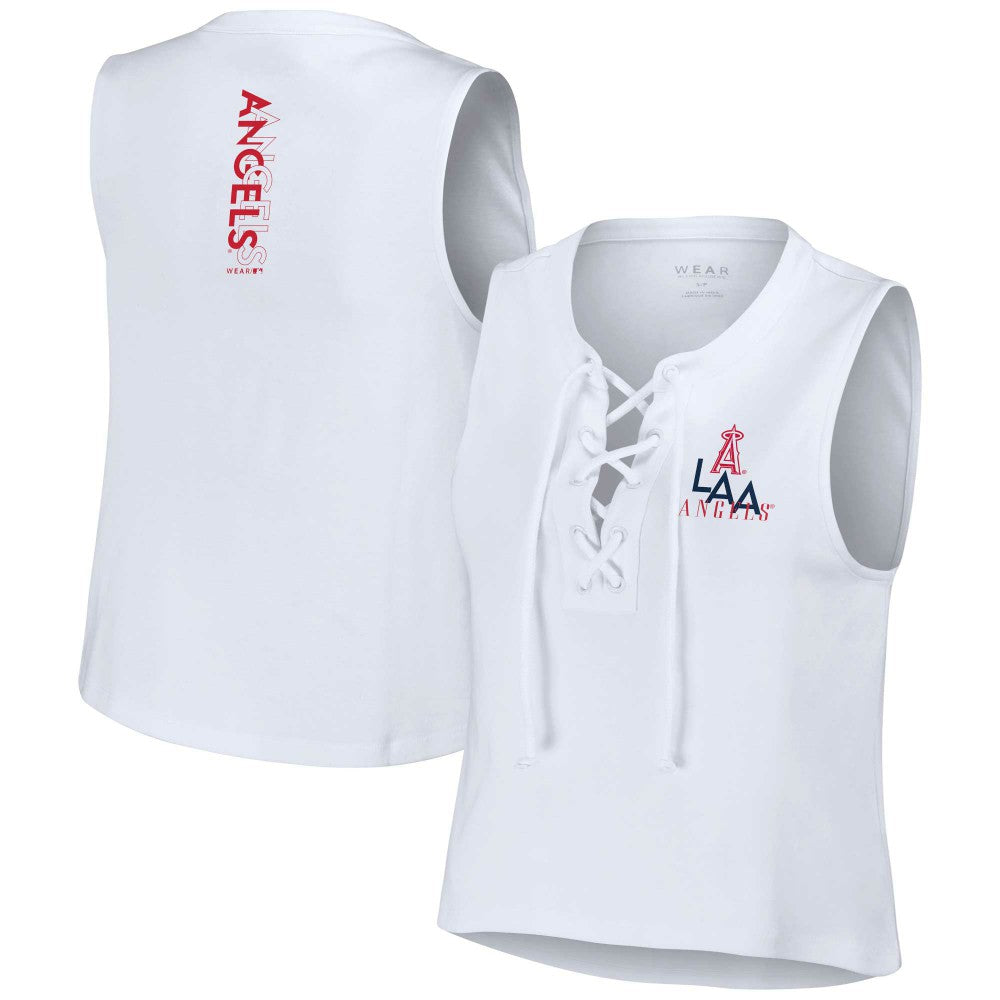 Los Angeles Angels WEAR by Erin Andrews Women's Lace-Up Tank Top Clearance