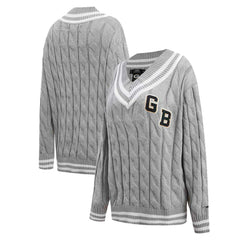 Green Bay Packers Pro Standard Women's Prep V-Neck Pullover Sweater Heather Gray - NFL
