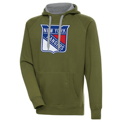 New York Rangers Antigua Victory Pullover Hoodie Olive