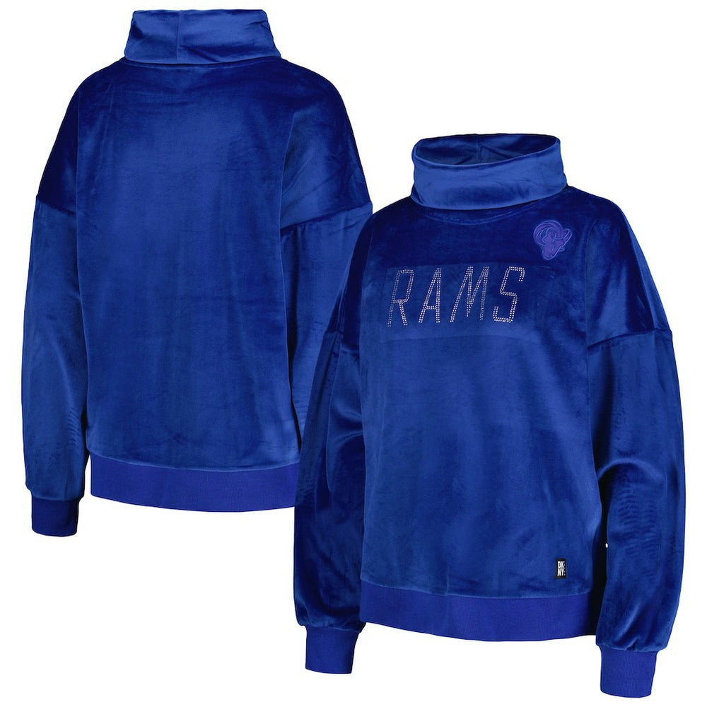 Los Angeles Rams DKNY Sport Women's Deliliah Rhinestone Funnel Neck Pullover Sweatshirt Royal - NFL