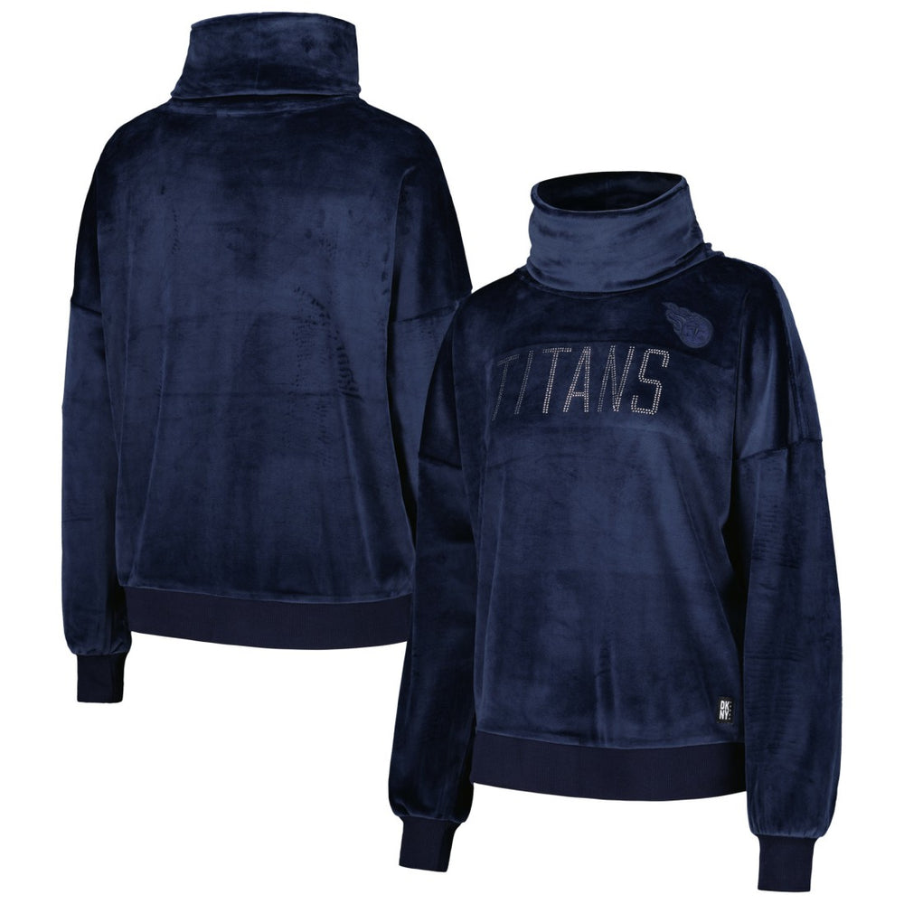 Tennessee Titans DKNY Sport Women's Deliliah Rhinestone Funnel Neck Pullover Sweatshirt Navy - NFL