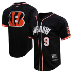 Joe Burrow Cincinnati Bengals Pro Standard Mesh Baseball Button-Up T-Shirt Black - NFL