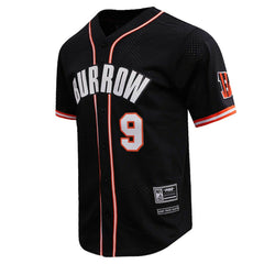 Joe Burrow Cincinnati Bengals Pro Standard Mesh Baseball Button-Up T-Shirt Black - NFL