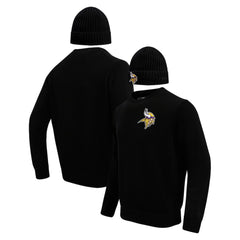 Minnesota Vikings Pro Standard Crewneck Pullover Sweater & Cuffed Knit Hat Box Gift Set Black - NFL