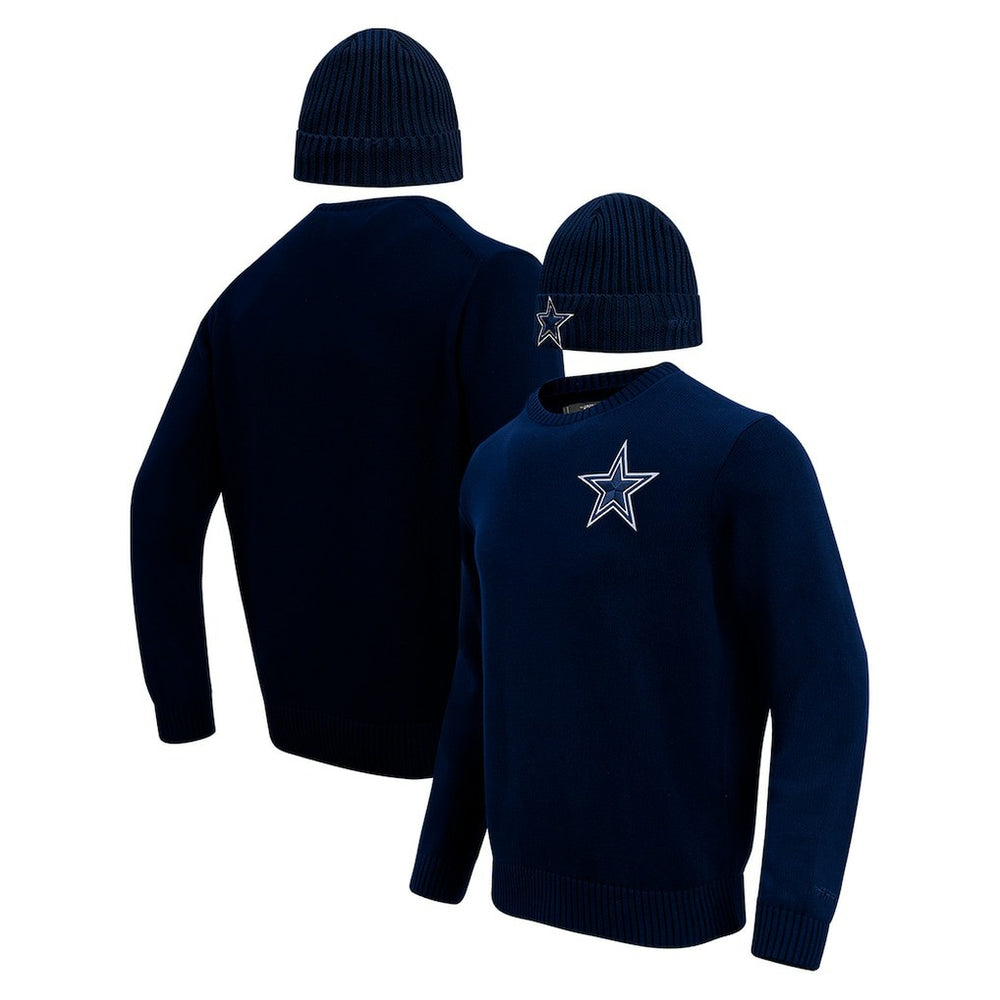 Dallas Cowboys Pro Standard Crewneck Pullover Sweater & Cuffed Knit Hat Box Gift Set Navy - NFL