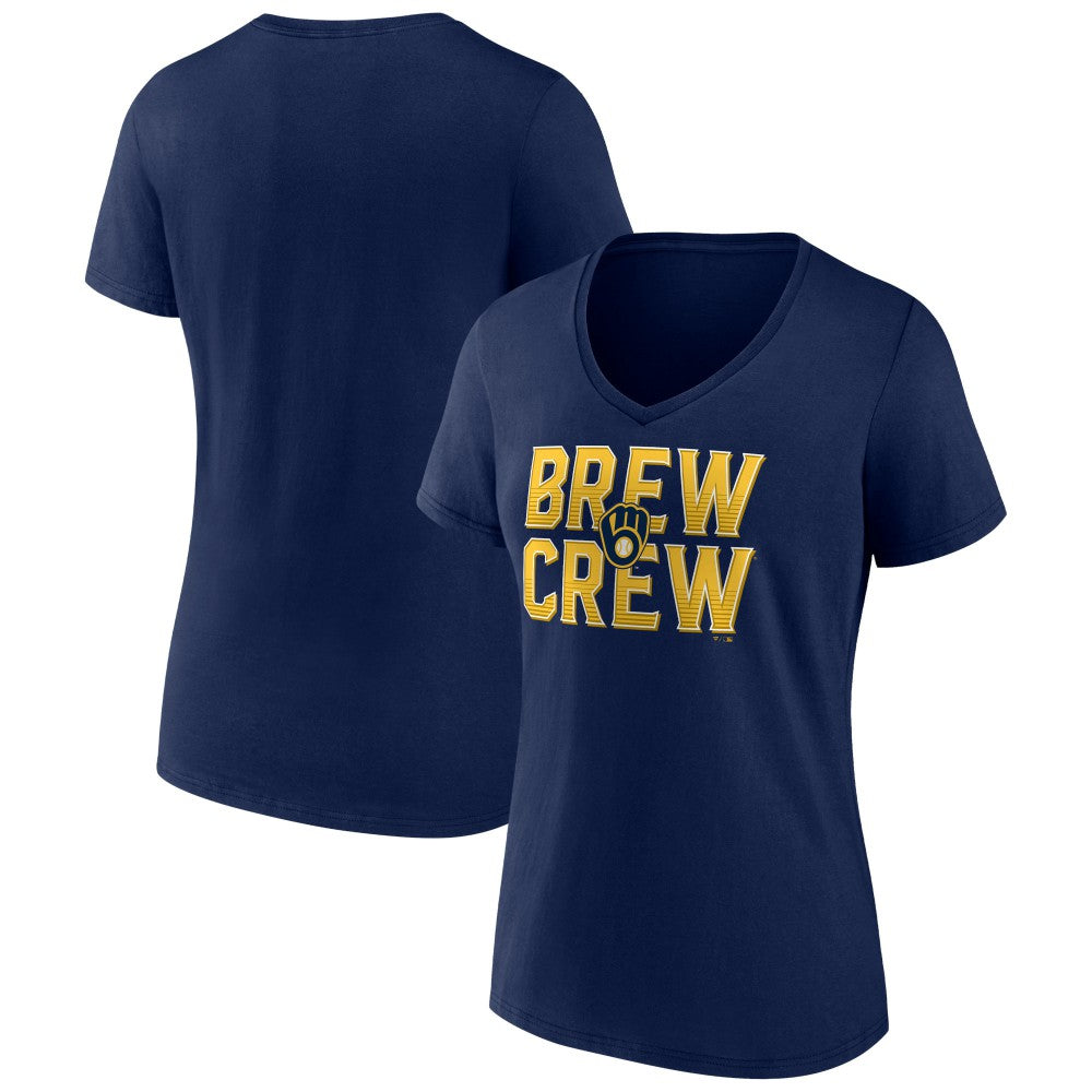 Milwaukee Brewers Women's Hometown Brew Crew Fancy V-Neck T-Shirt Clearance