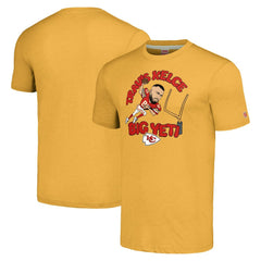 Travis Kelce Kansas City Chiefs Homage Unisex Caricature Player Tri-Blend T-Shirt Gold - NFL