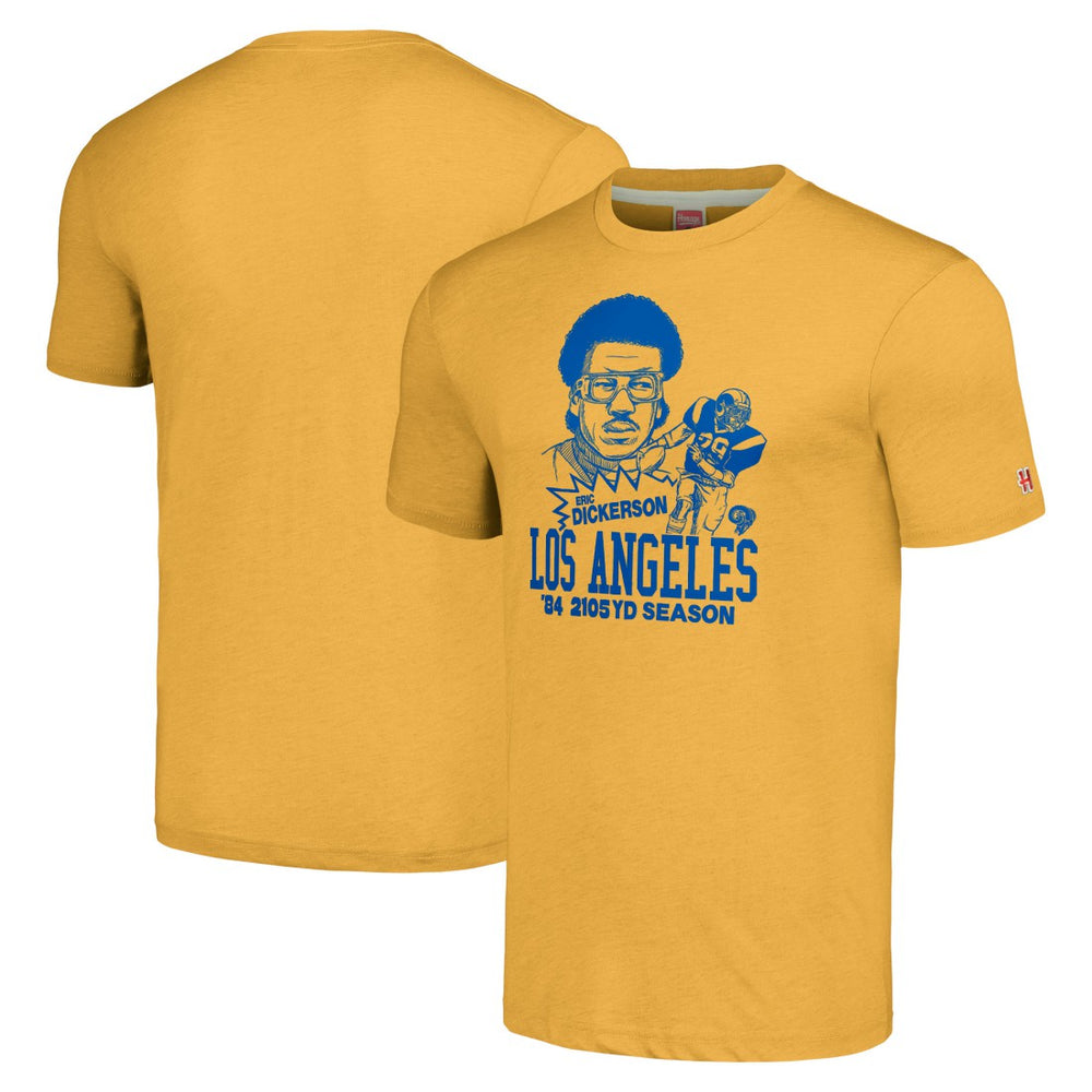 Eric Dickerson Los Angeles Rams Homage Unisex Caricature Retired Player Tri-Blend T-Shirt Gold - NFL