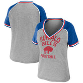 Buffalo Bills WEAR by Erin Andrews Women's Cropped Raglan Throwback V-Neck T-Shirt Heather Gray - NFL
