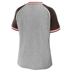 Cleveland Browns WEAR by Erin Andrews Women's Cropped Raglan Throwback V-Neck T-Shirt Heather Gray - NFL